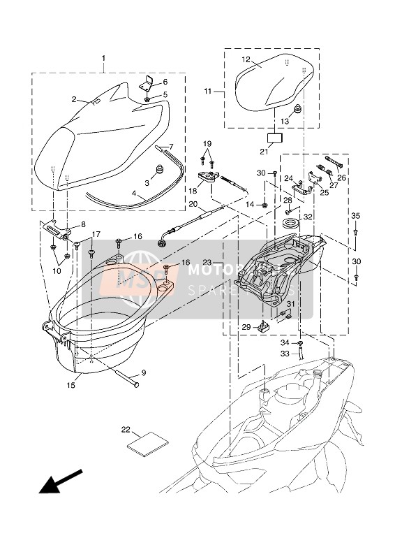 1PHF47690000, Charniere,  Selle, Yamaha, 1